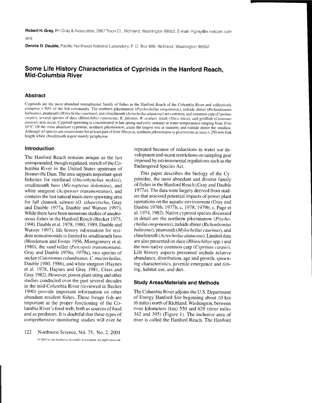 Some Life History Characteristics of Cyprinids in the Hanford Reach