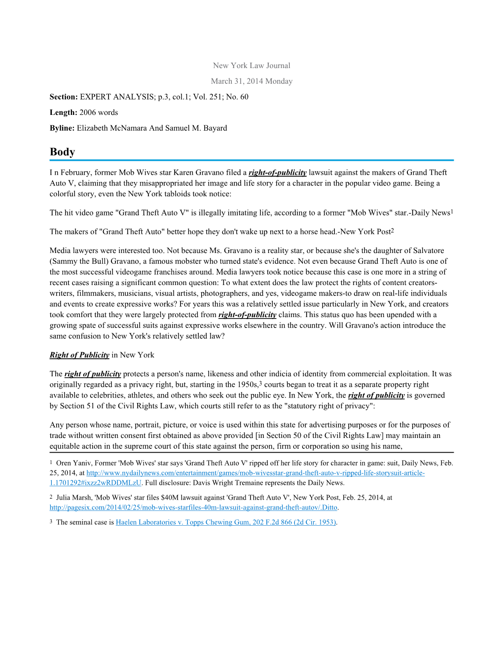 New York Law Journal March 31, 2014 Monday Section: EXPERT ANALYSIS; P.3, Col.1; Vol