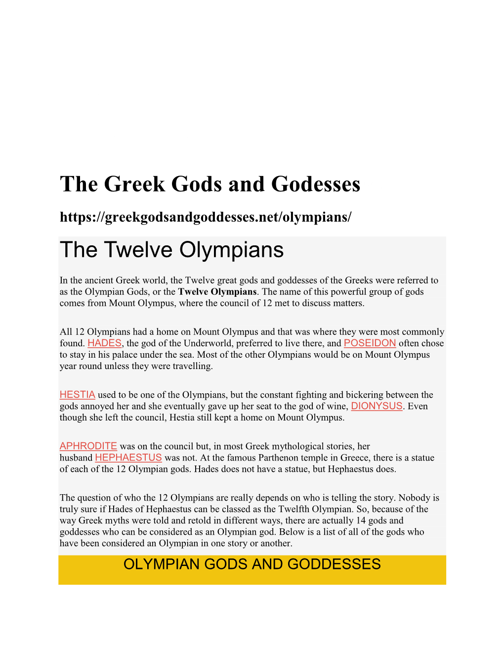 Greek Gods & Goddesses