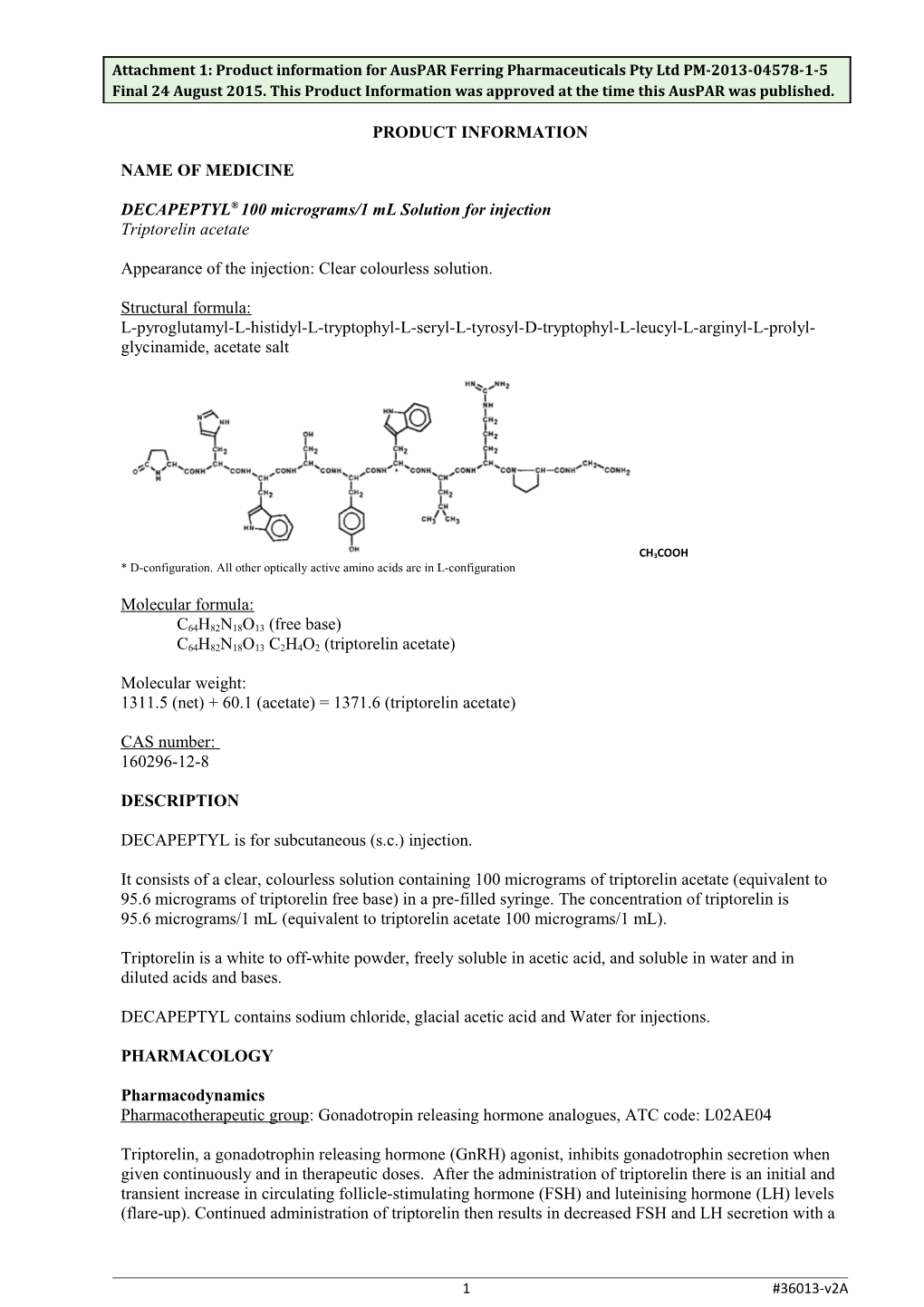 Auspar Attachment 1: Product Information for Triptorelin Acetate