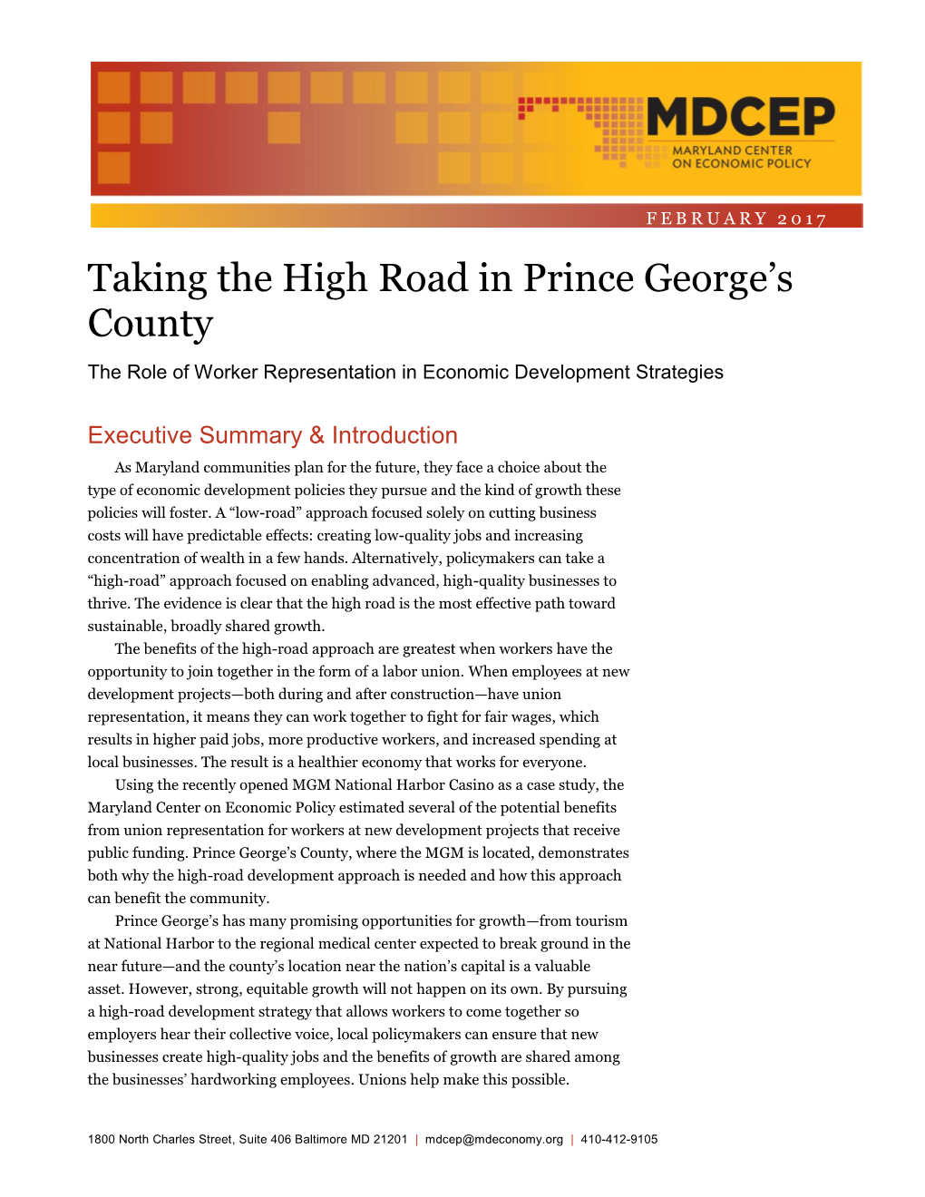 Taking the High Road in Prince George's County