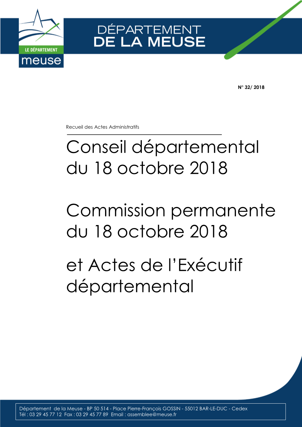 Conseil Départemental Du 18 Octobre 2018 Commission Permanente Du
