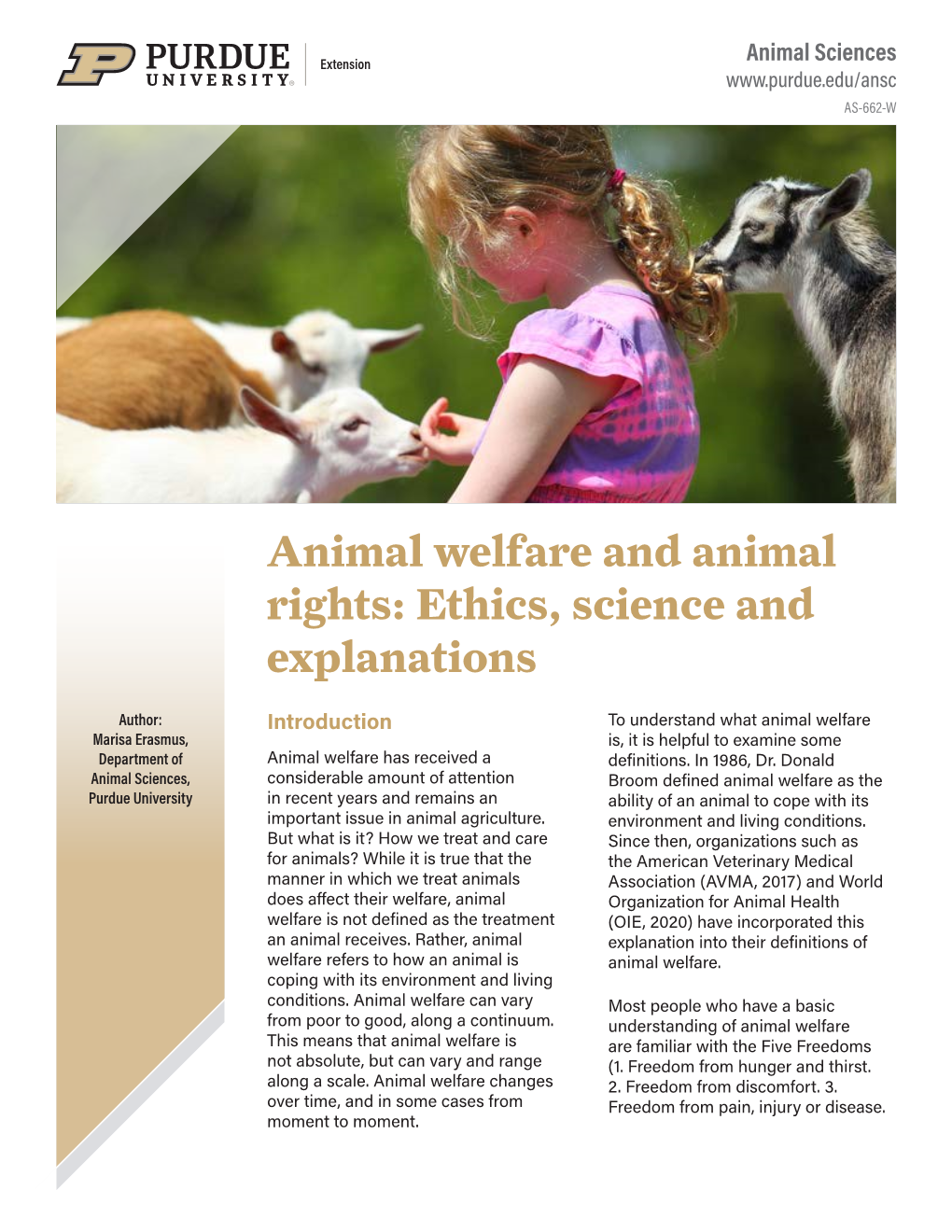 AS-662-W Animal Welfare and Animal Rights: Ethics, Science and Explanations