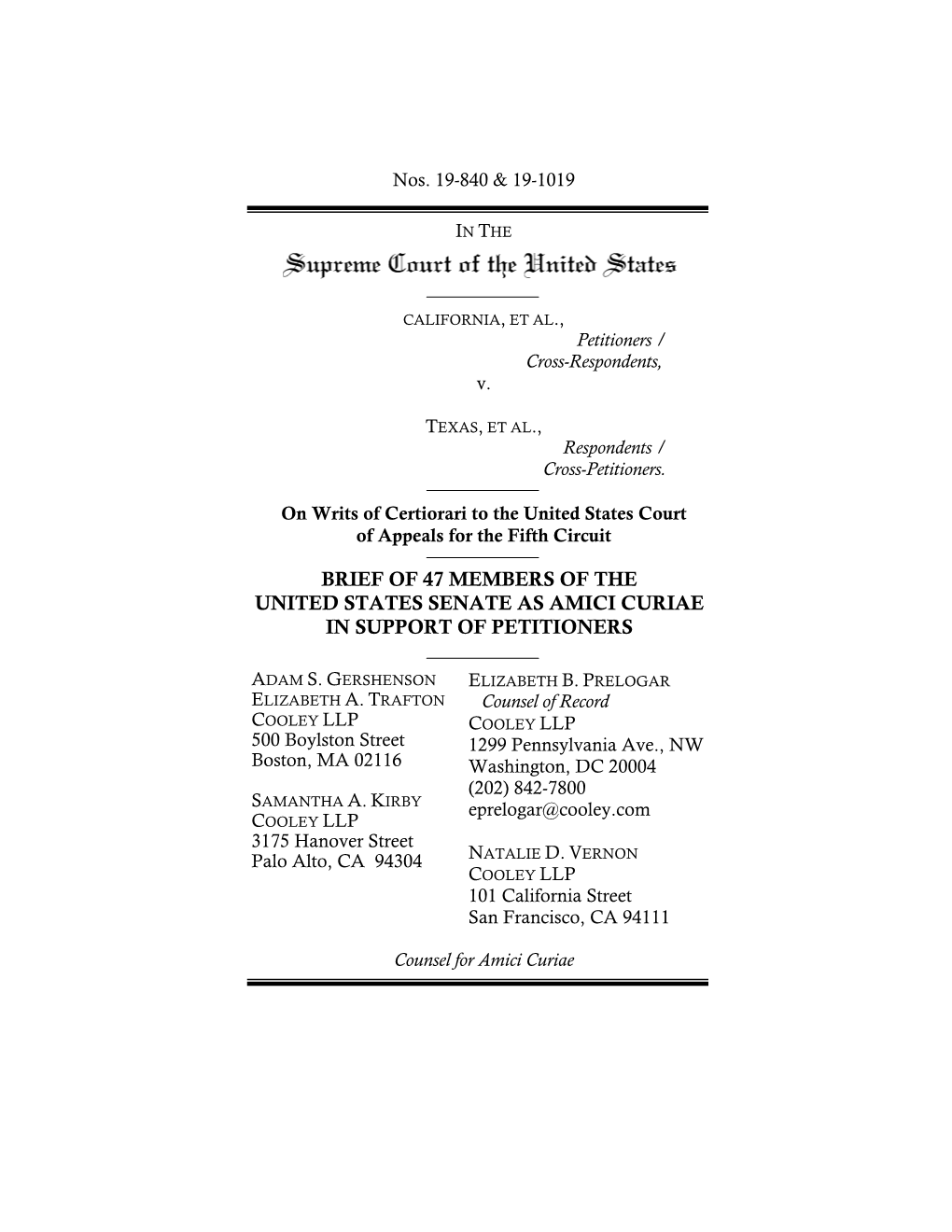 Brief of 47 Members of the United States Senate As Amici Curiae in Support of Petitioners