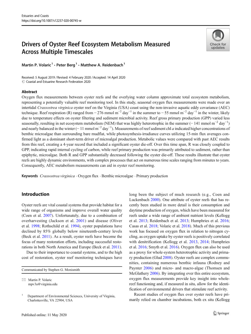 Drivers of Oyster Reef Ecosystem Metabolism Measured Across Multiple Timescales