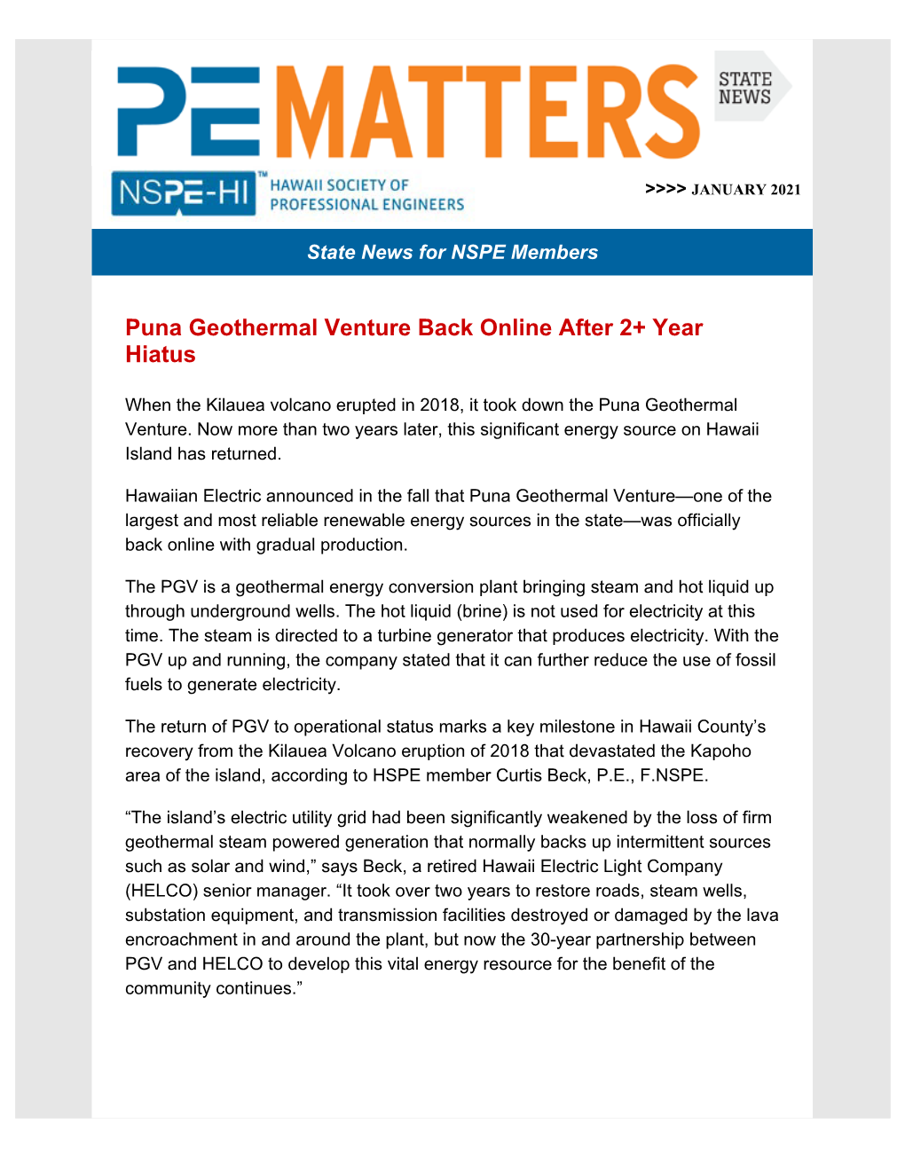 Puna Geothermal Venture Back Online After 2+ Year Hiatus