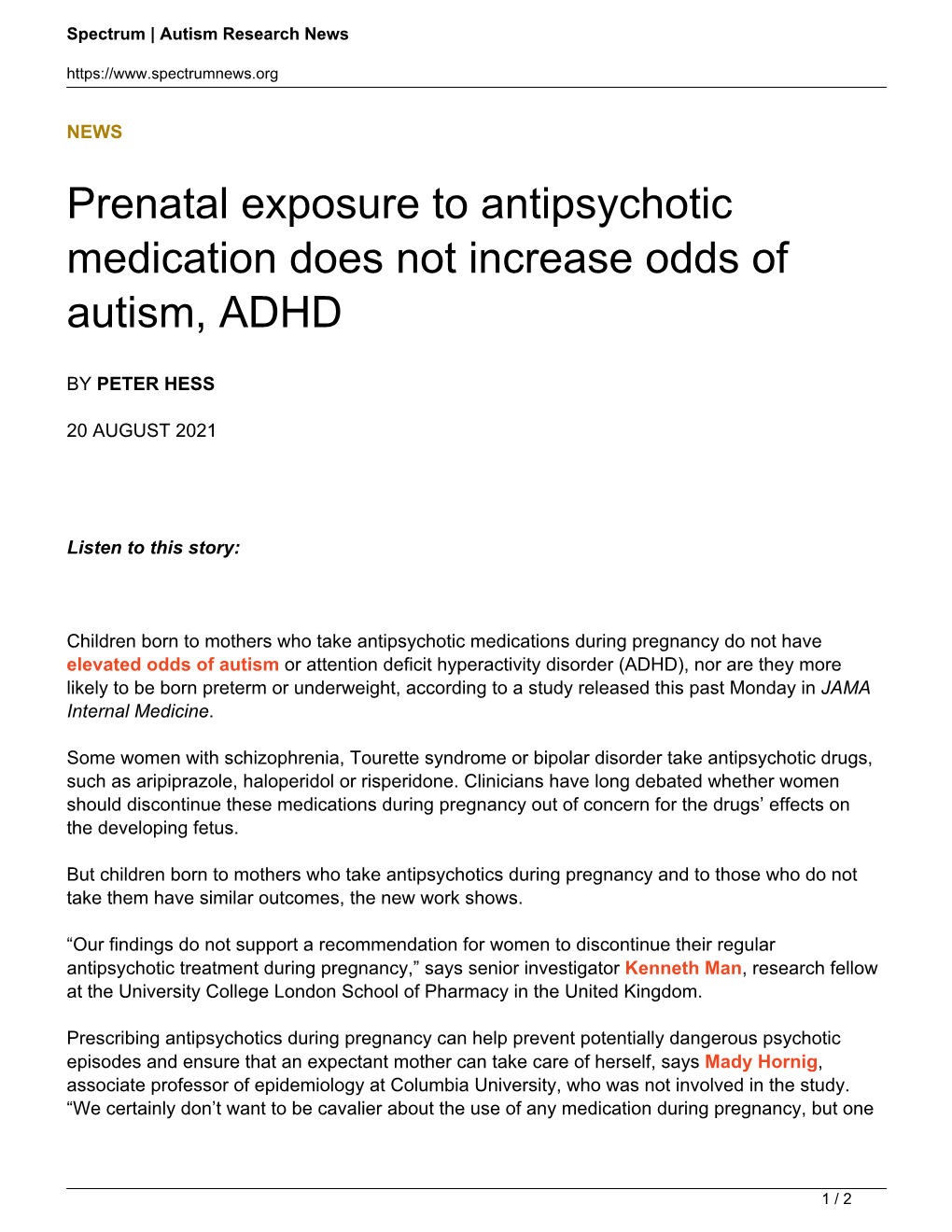 Prenatal Exposure to Antipsychotic Medication Does Not Increase Odds of Autism, ADHD