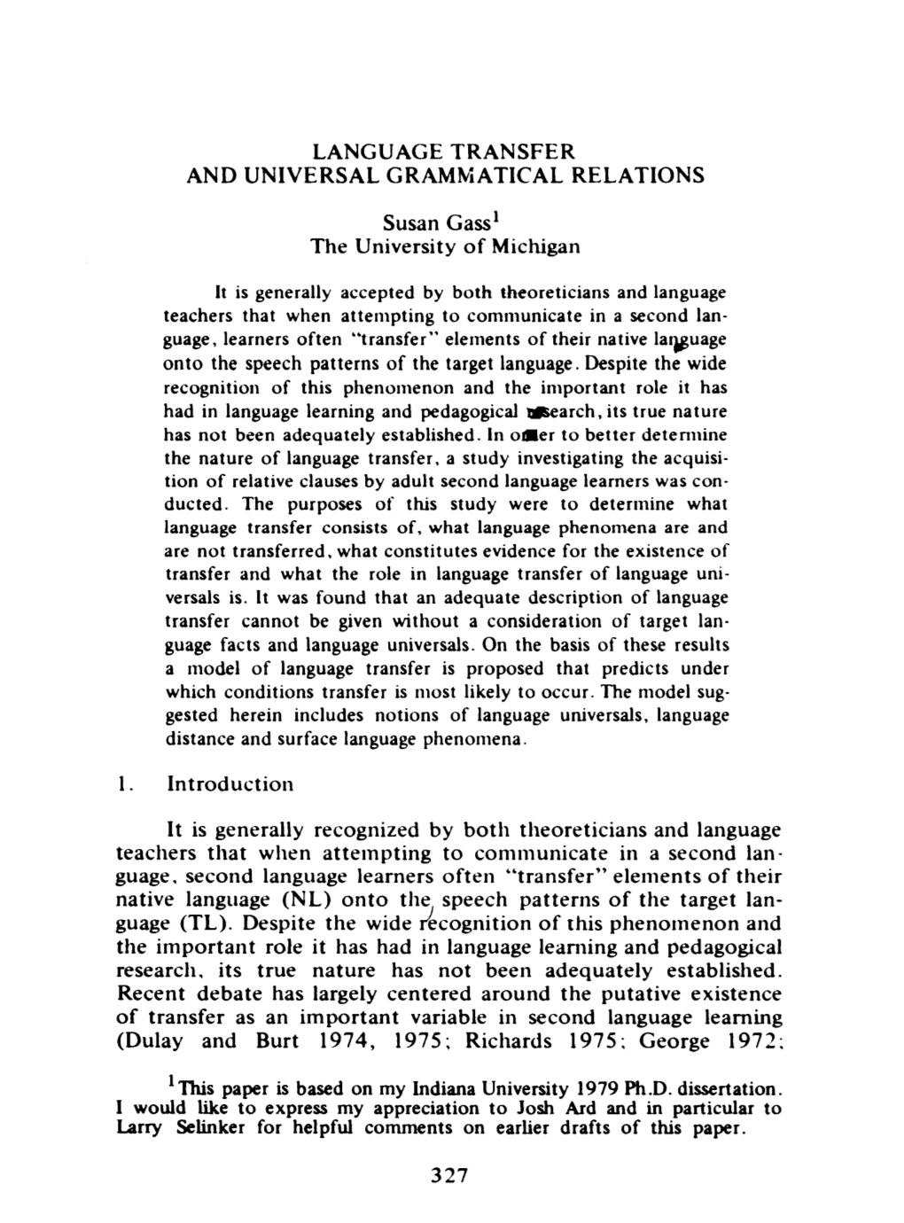 Language Transfer and Universal Grammatical Relations