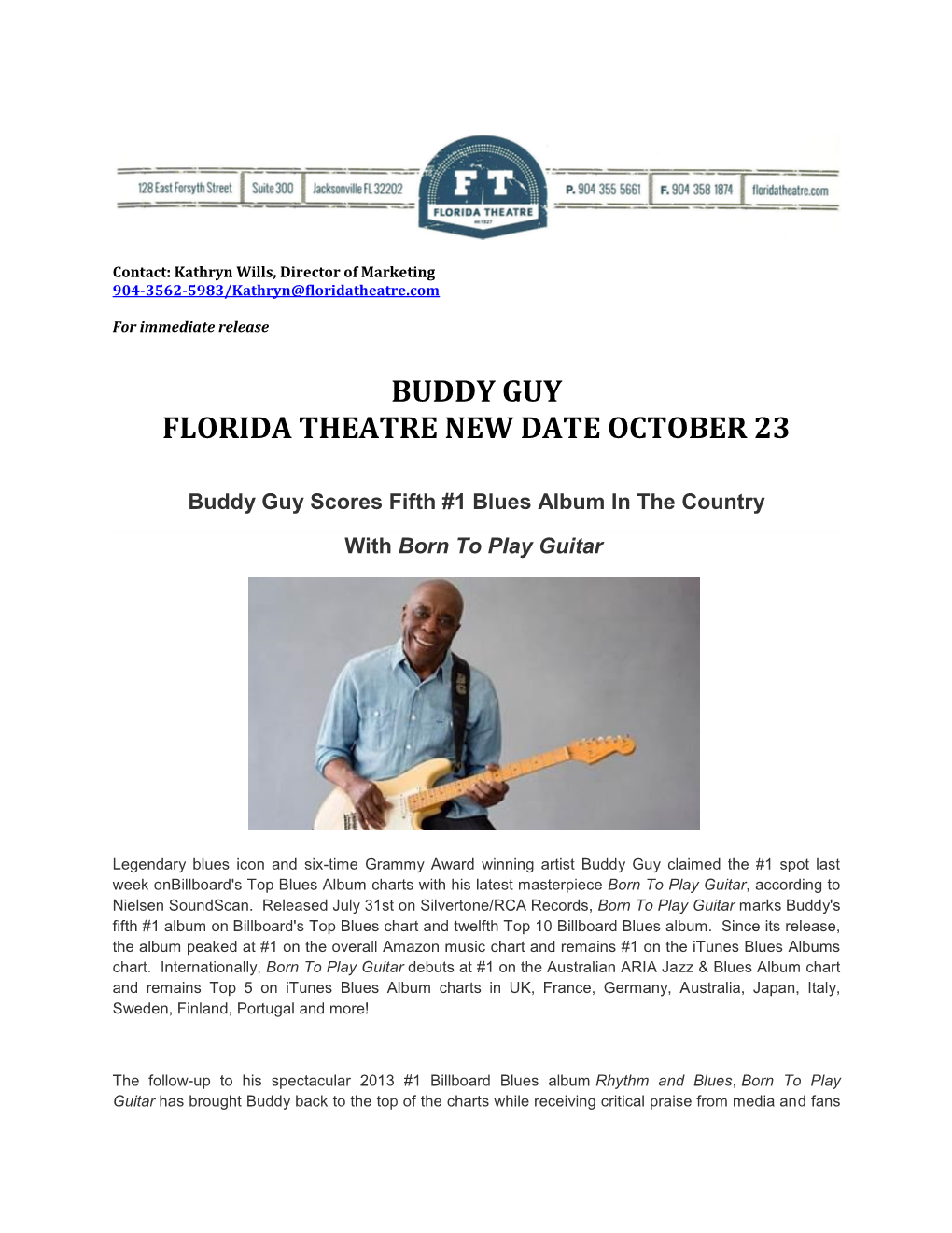 Buddy Guy Florida Theatre New Date October 23