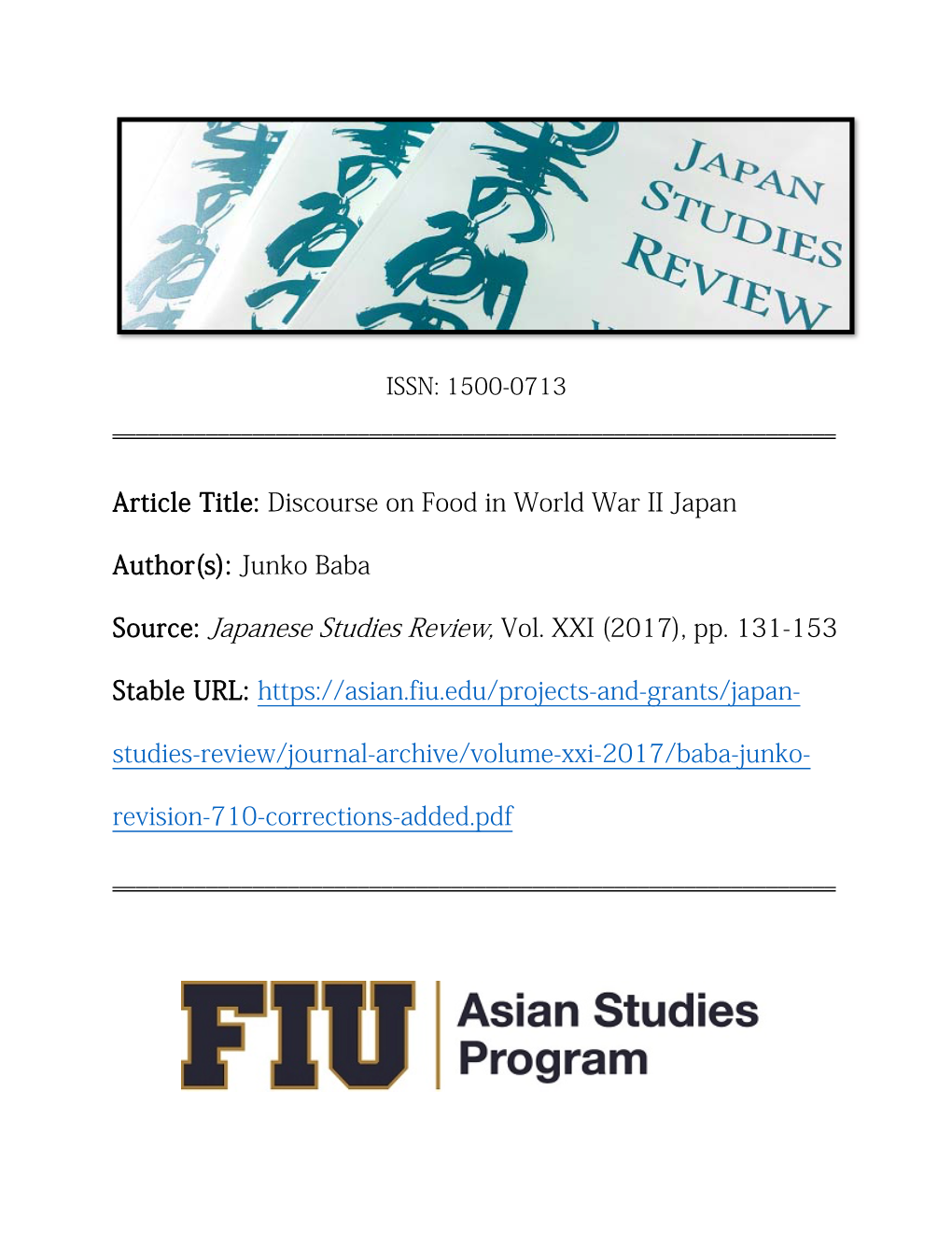 Discourse on Food in World War II Japan