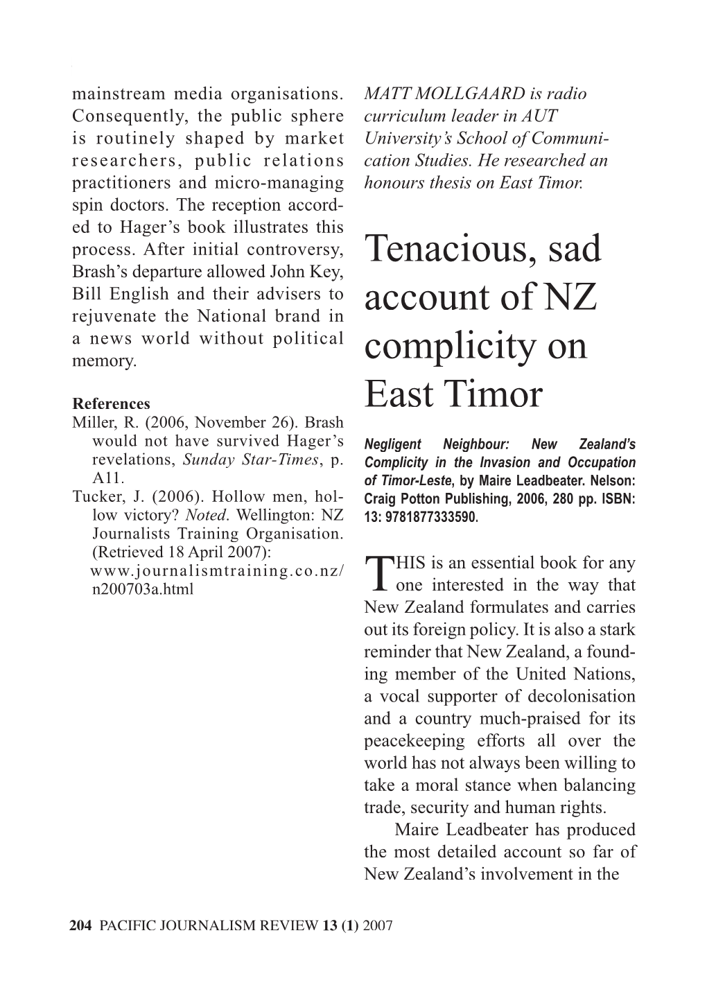 Tenacious, Sad Account of NZ Complicity on East Timor