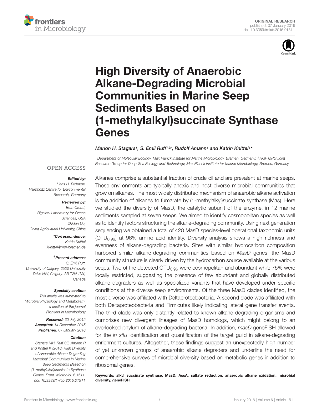 High Diversity of Anaerobic Alkane-Degrading Microbial Communities in Marine Seep Sediments Based on (1-Methylalkyl)Succinate Synthase Genes