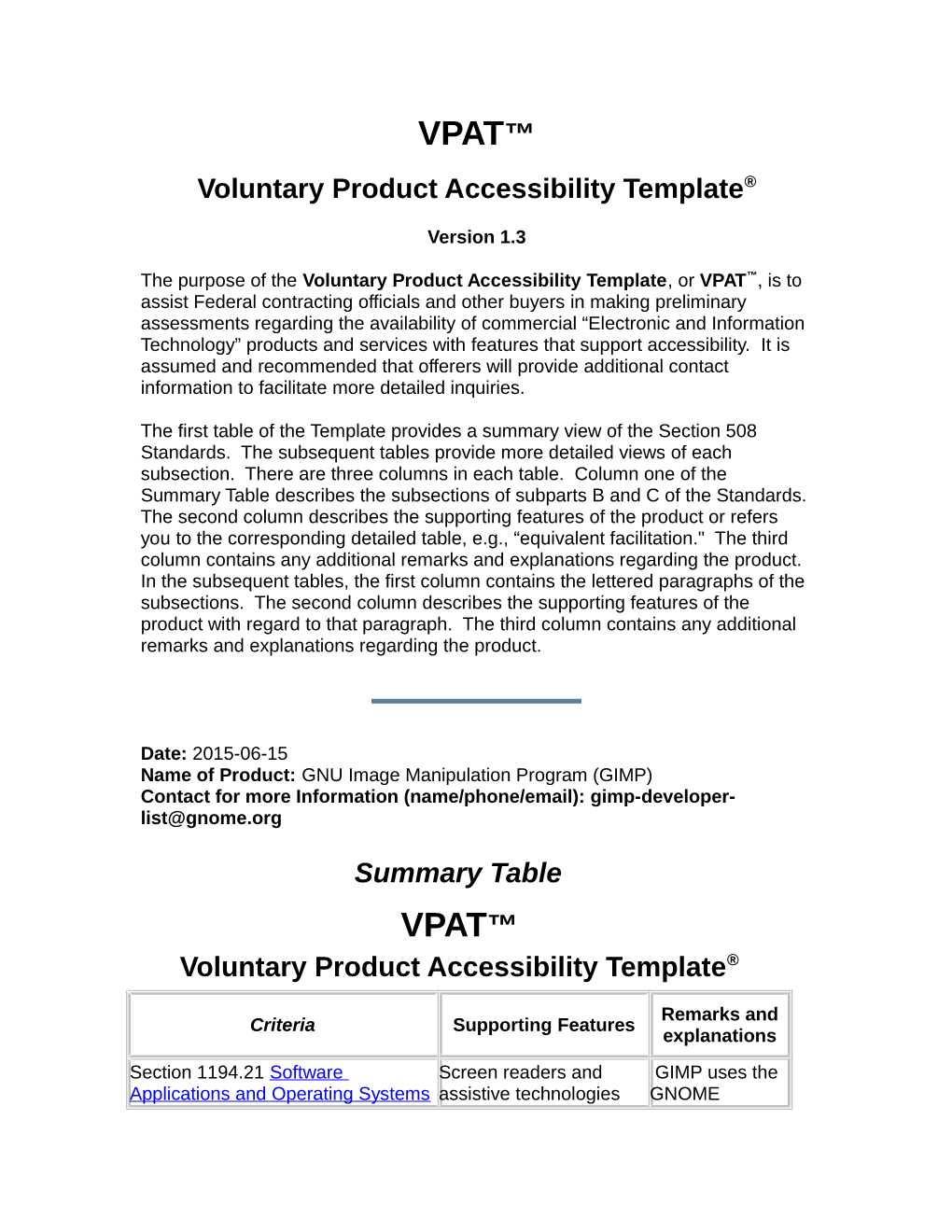 ITI: Voluntary Product Accessibility Template