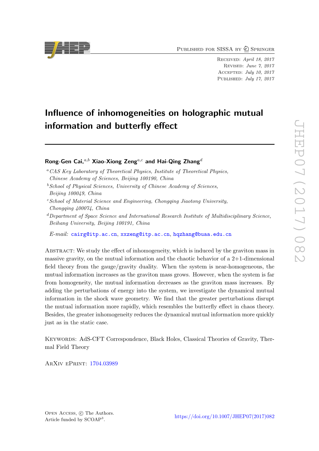 Influence of Inhomogeneities on Holographic Mutual Information And