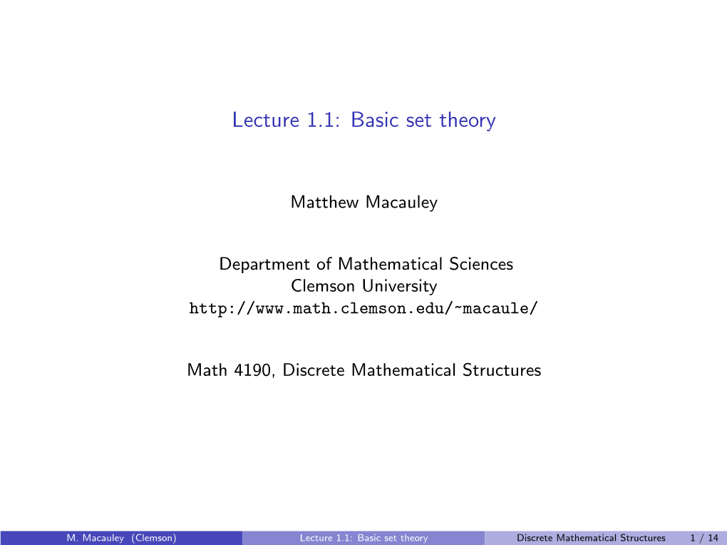 Lecture 1.1: Basic Set Theory