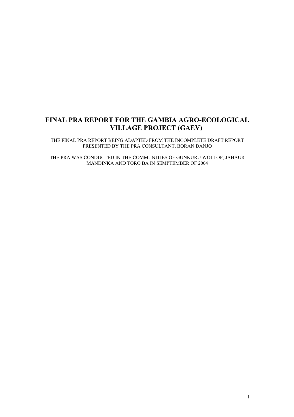 Final Pra Report for the Gambia Agro-Ecological Village Project (Gaev)