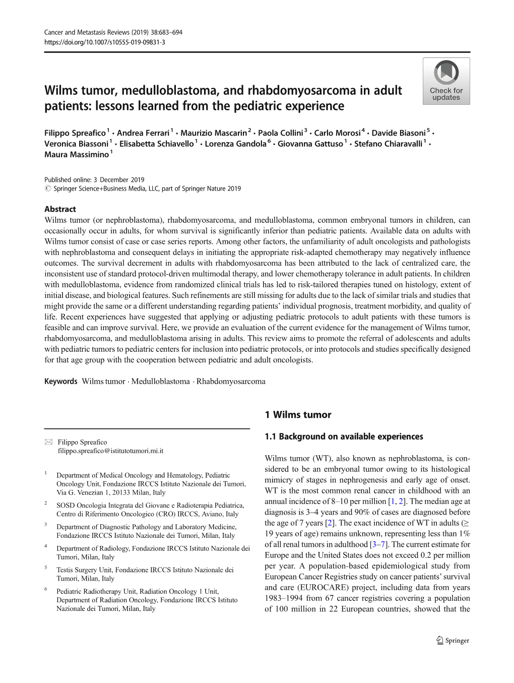 Wilms Tumor, Medulloblastoma, and Rhabdomyosarcoma in Adult Patients: Lessons Learned from the Pediatric Experience