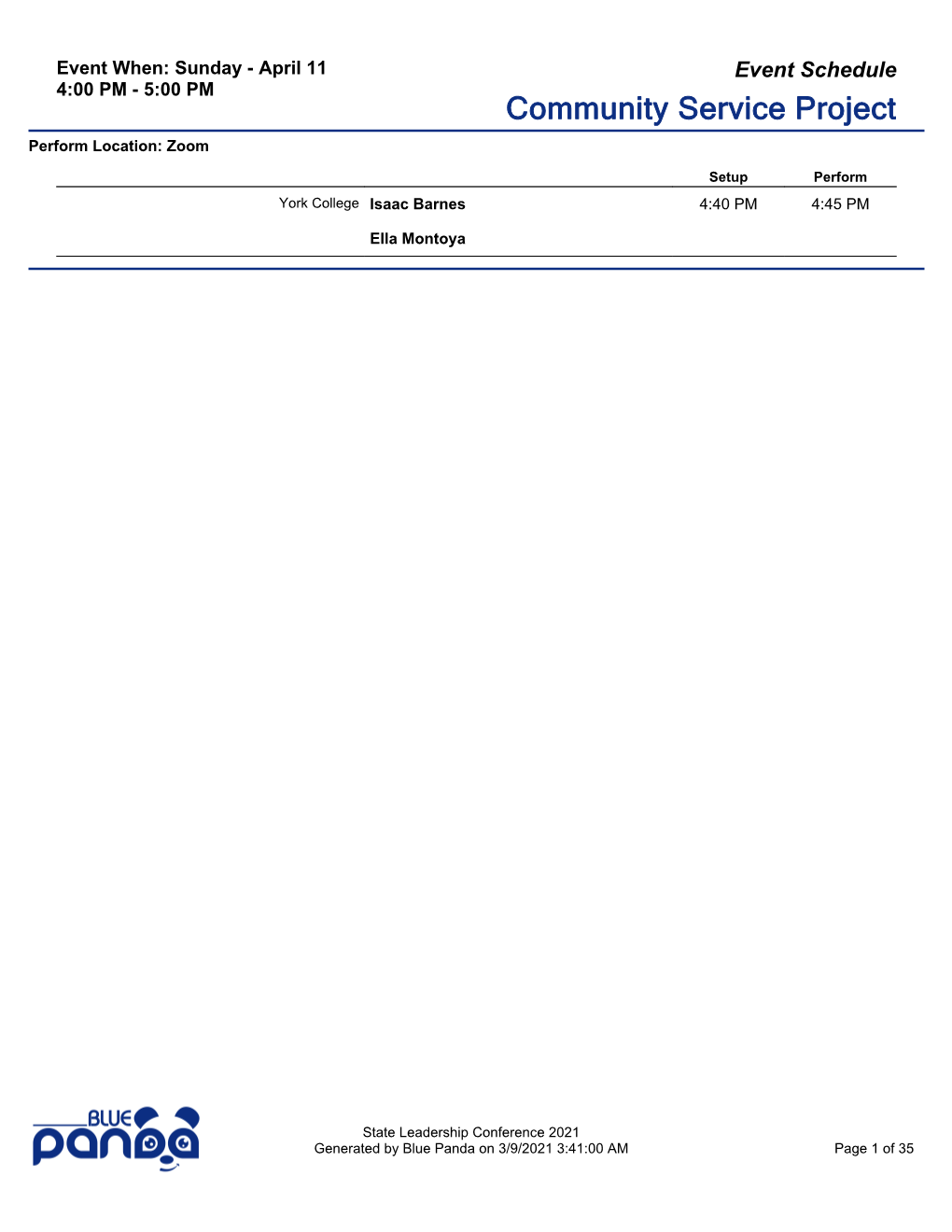 State Leadership Conference 2021 Event Schedule