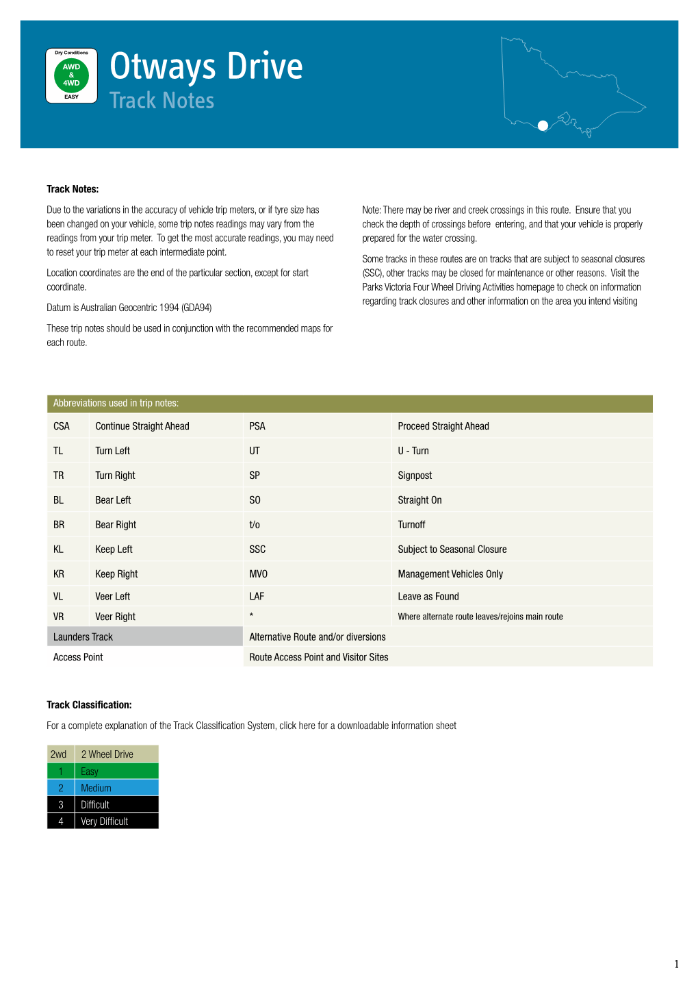 Otways Drive 4WD EASY Track Notes