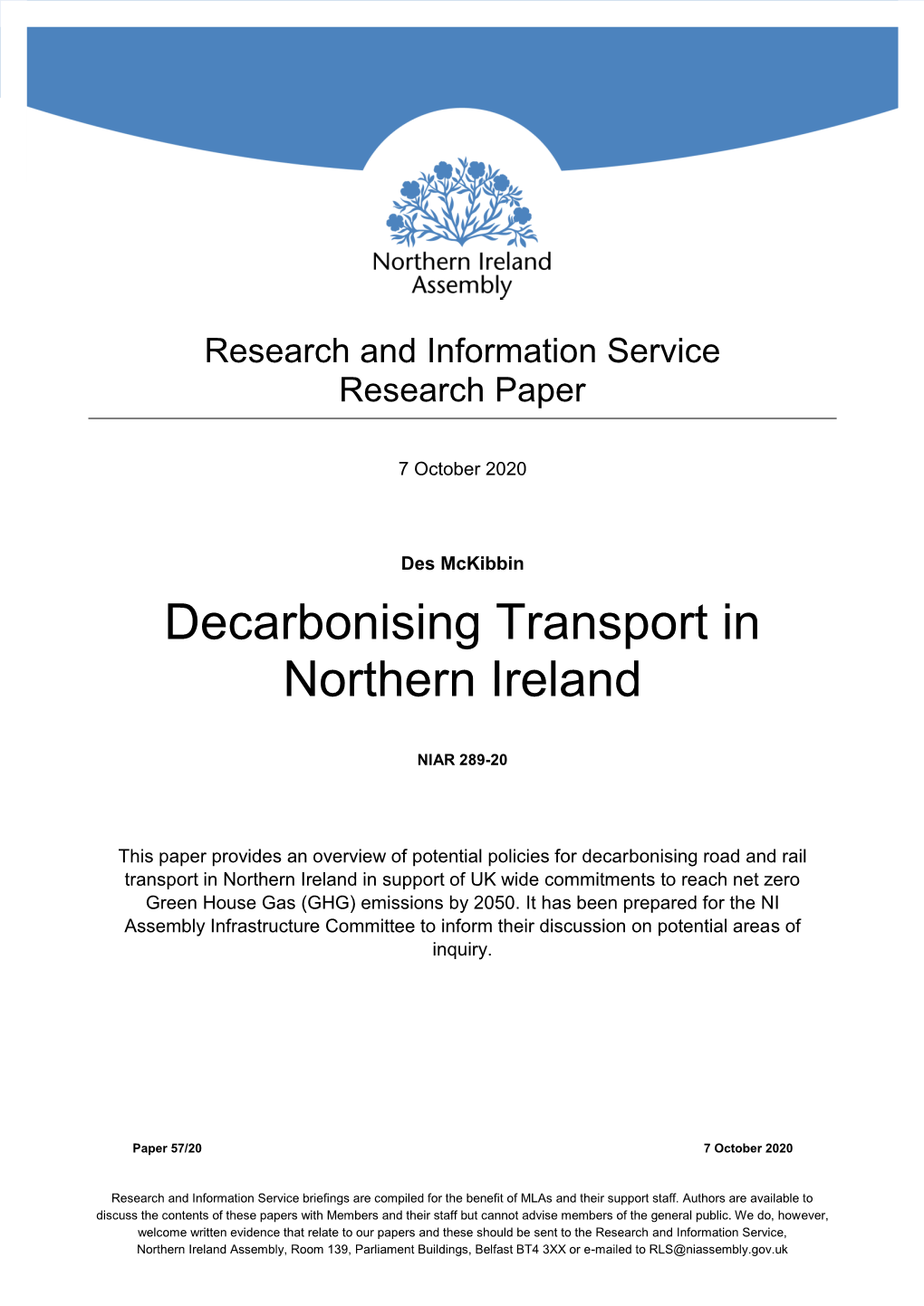 Decarbonising Transport in Northern Ireland