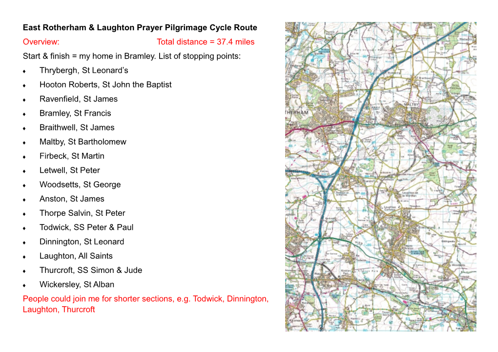 East Rotherham & Laughton Prayer Pilgrimage Cycle Route Overview