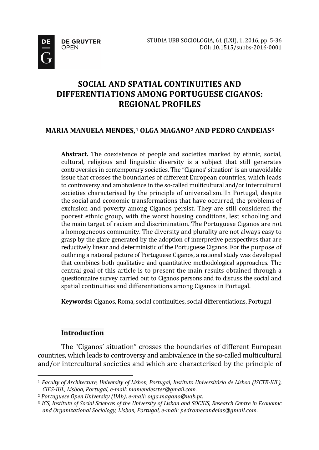 Social and Spatial Continuities and Differentiations Among Portuguese Ciganos: Regional Profiles