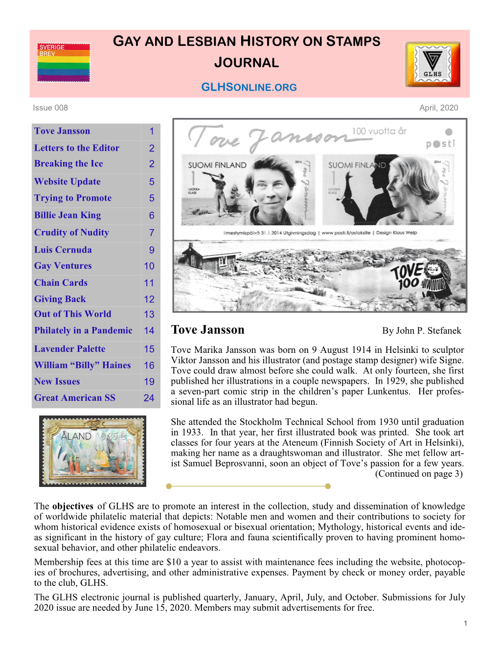 Tove Jansson GAY and LESBIAN HISTORY on STAMPS JOURNAL