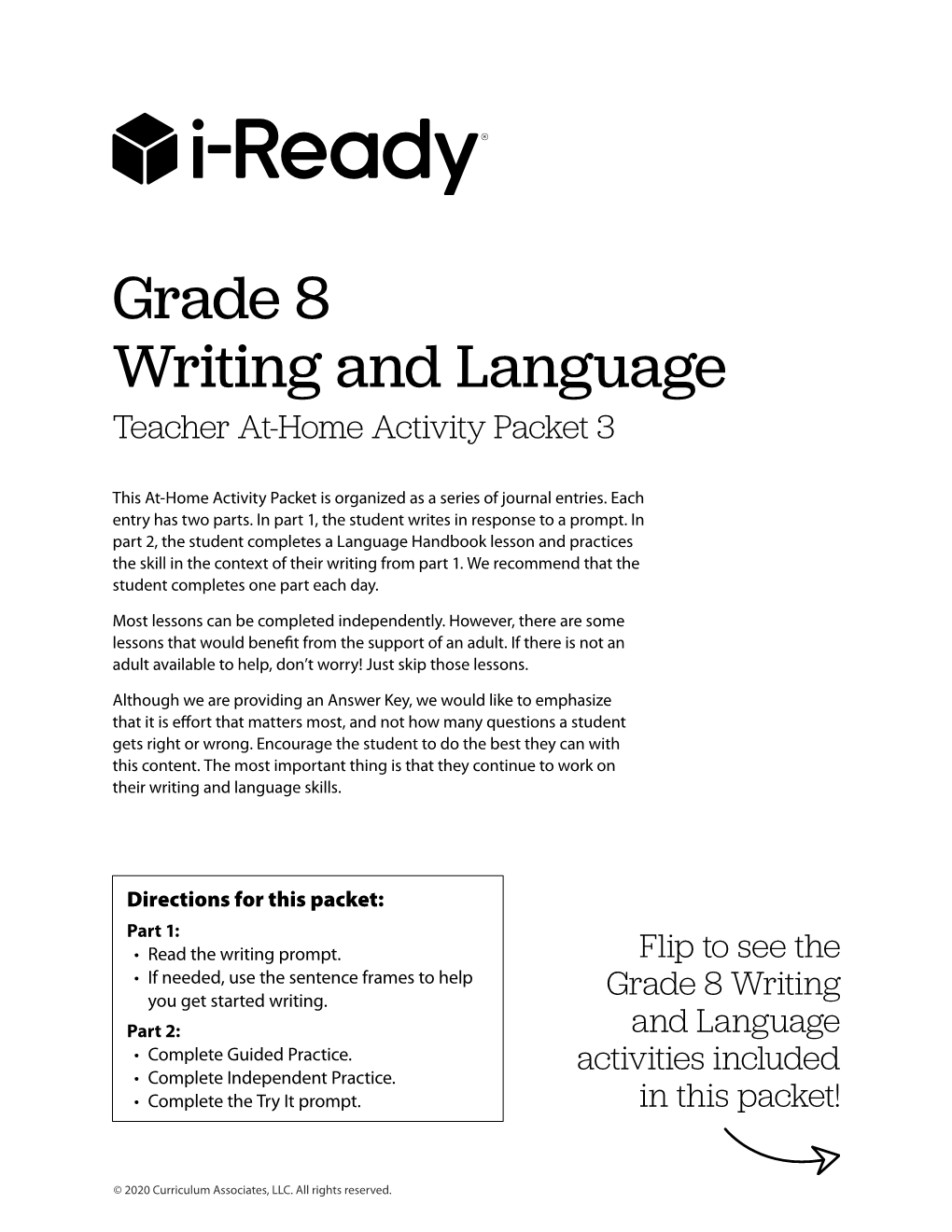 Grade 8 Writing and Language Teacher At-Home Activity Packet 3