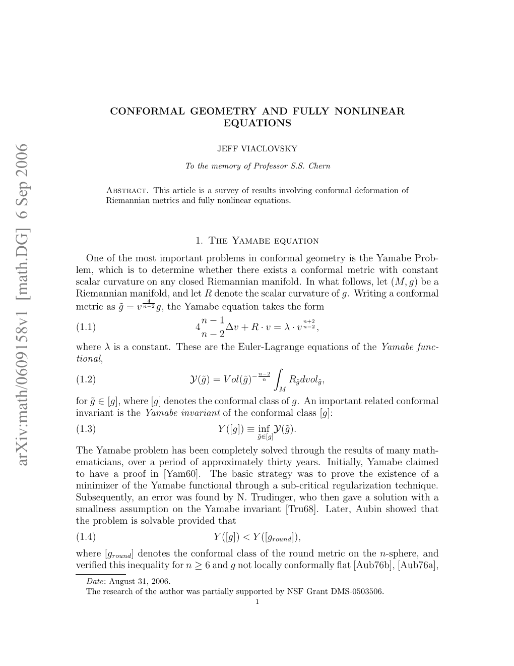 [Math.DG] 6 Sep 2006 Eie Hsieult for Inequality This Veriﬁed Hr [ Where (1.4) Mlns Supino H Aaeivrat[R6] Ae,Aubin Exist Later, That the Provided [Tru68]