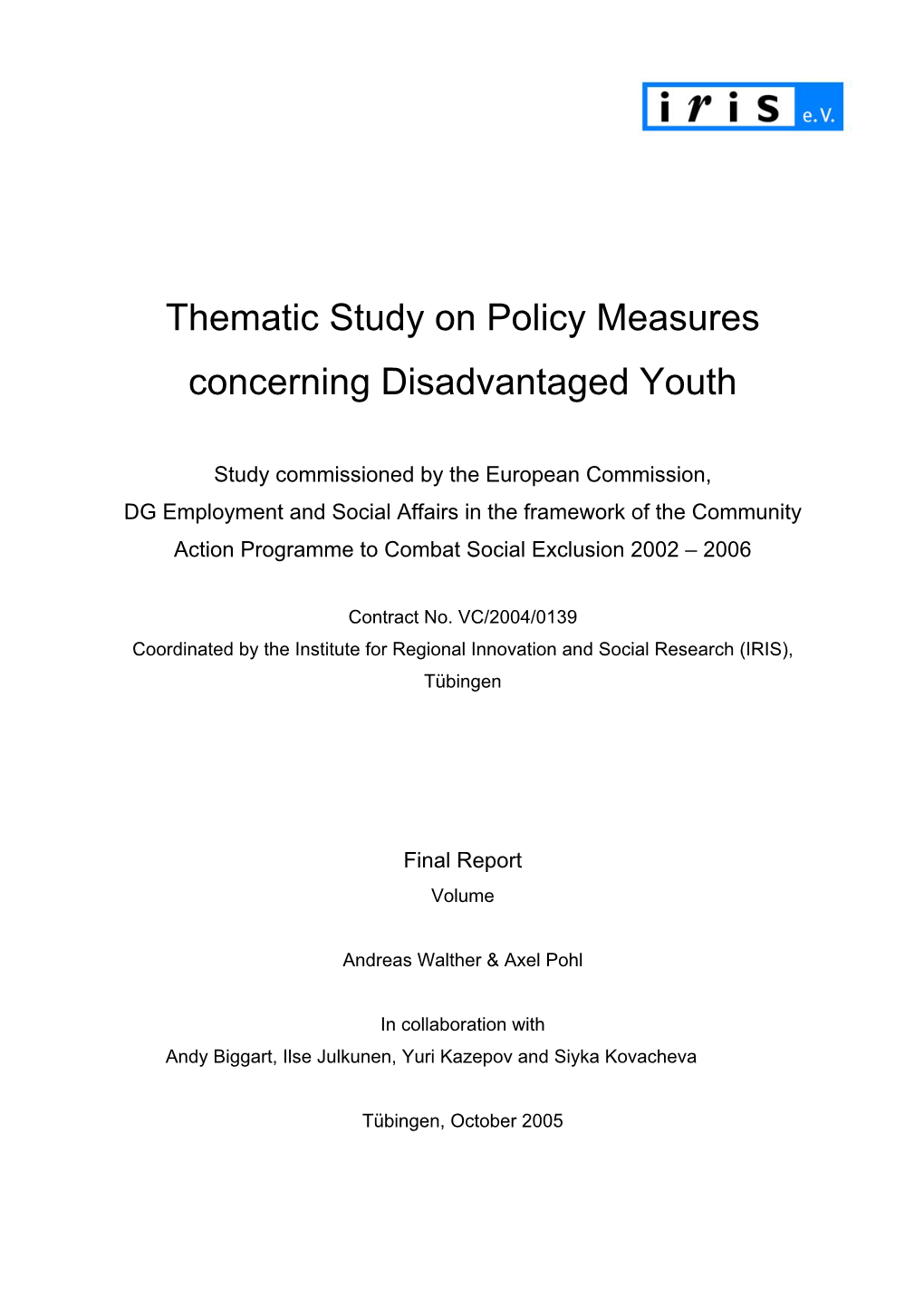 Thematic Study on Policy Measures Concerning Disadvantaged Youth