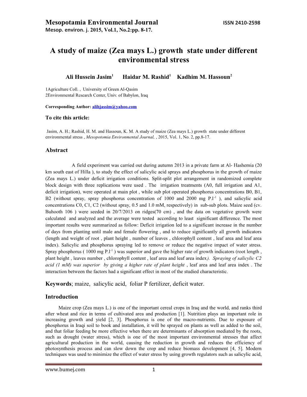 A Study of Maize (Zea Mays L.) Growth State Under Different Environmental Stress