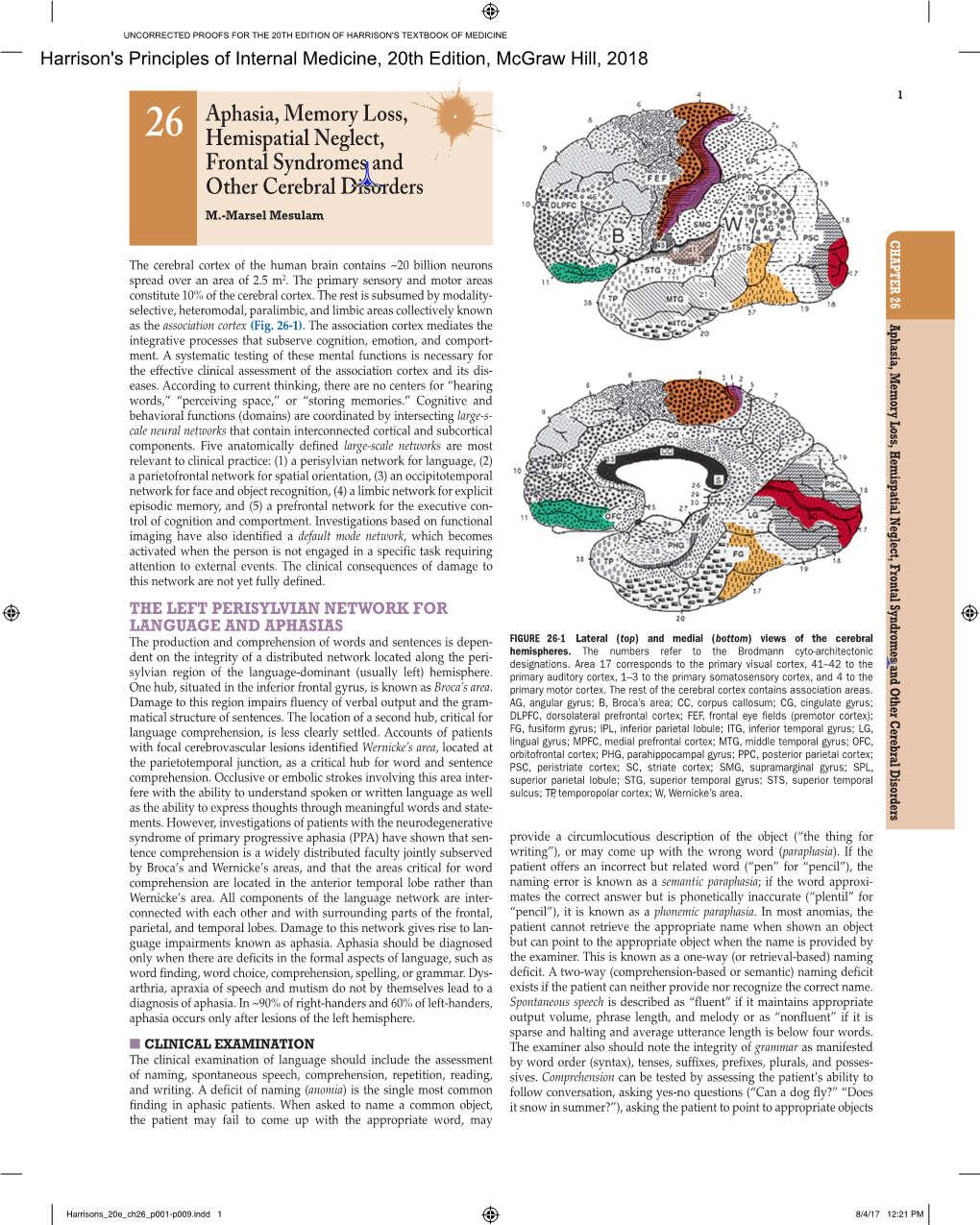 26 Aphasia, Memory Loss, Hemispatial Neglect, Frontal Syndromes and Other Cerebral Disorders - - 8/4/17 12:21 PM )