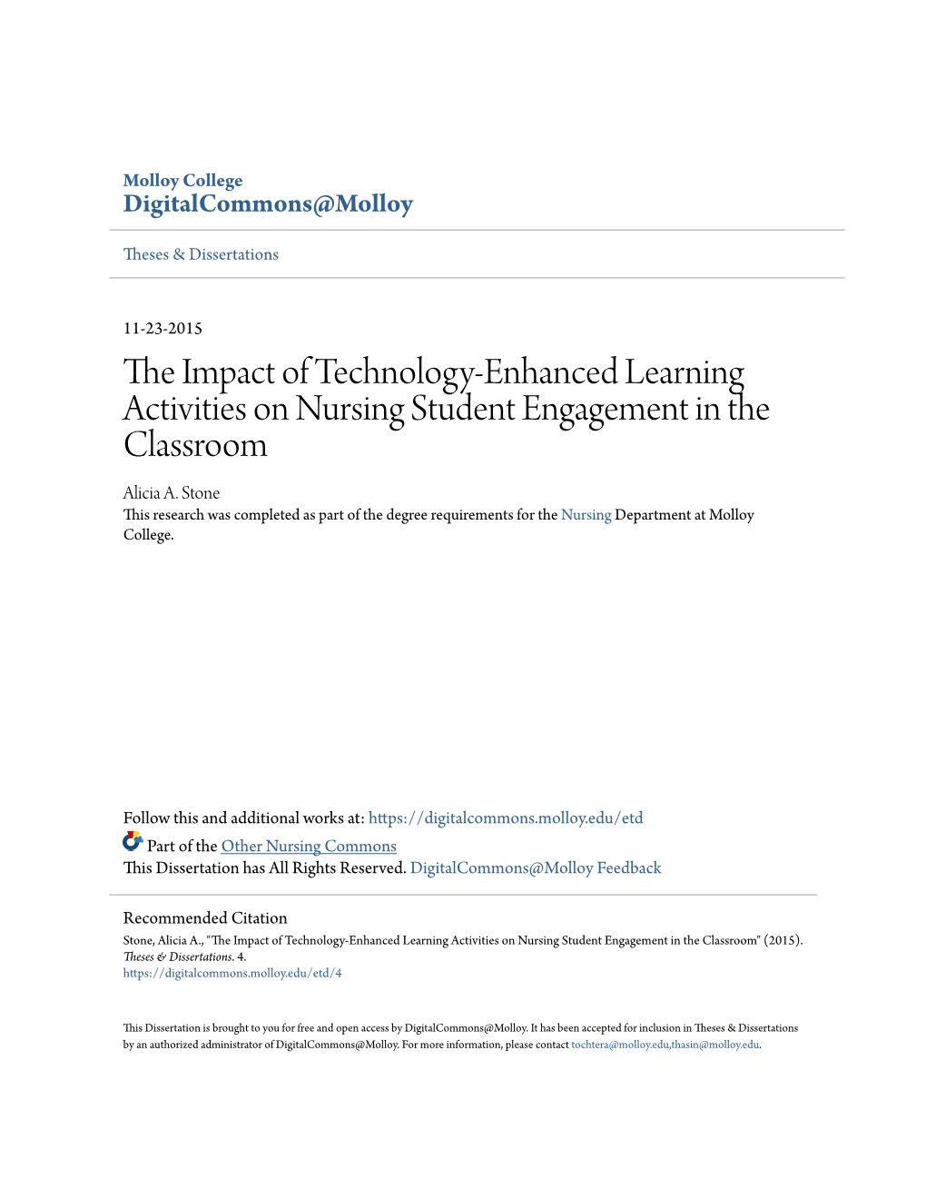 The Impact of Technology-Enhanced Learning Activities on Nursing Student Engagement in the Classroom