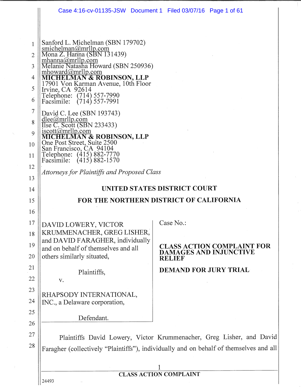 RHAPSODY INTERNATIONAL, 24 INC., a Delaware Corporation, 25 Defendant