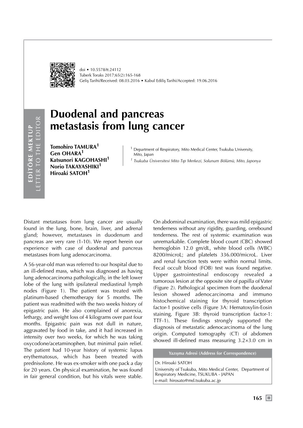 Duodenal and Pancreas Metastasis from Lung Cancer