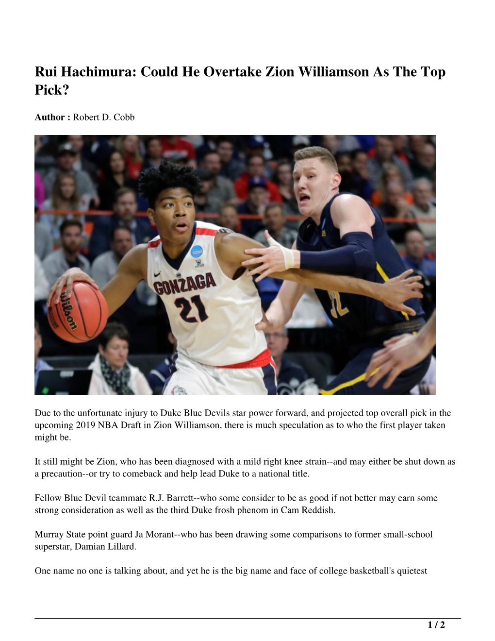 Rui Hachimura: Could He Overtake Zion Williamson As the Top Pick?