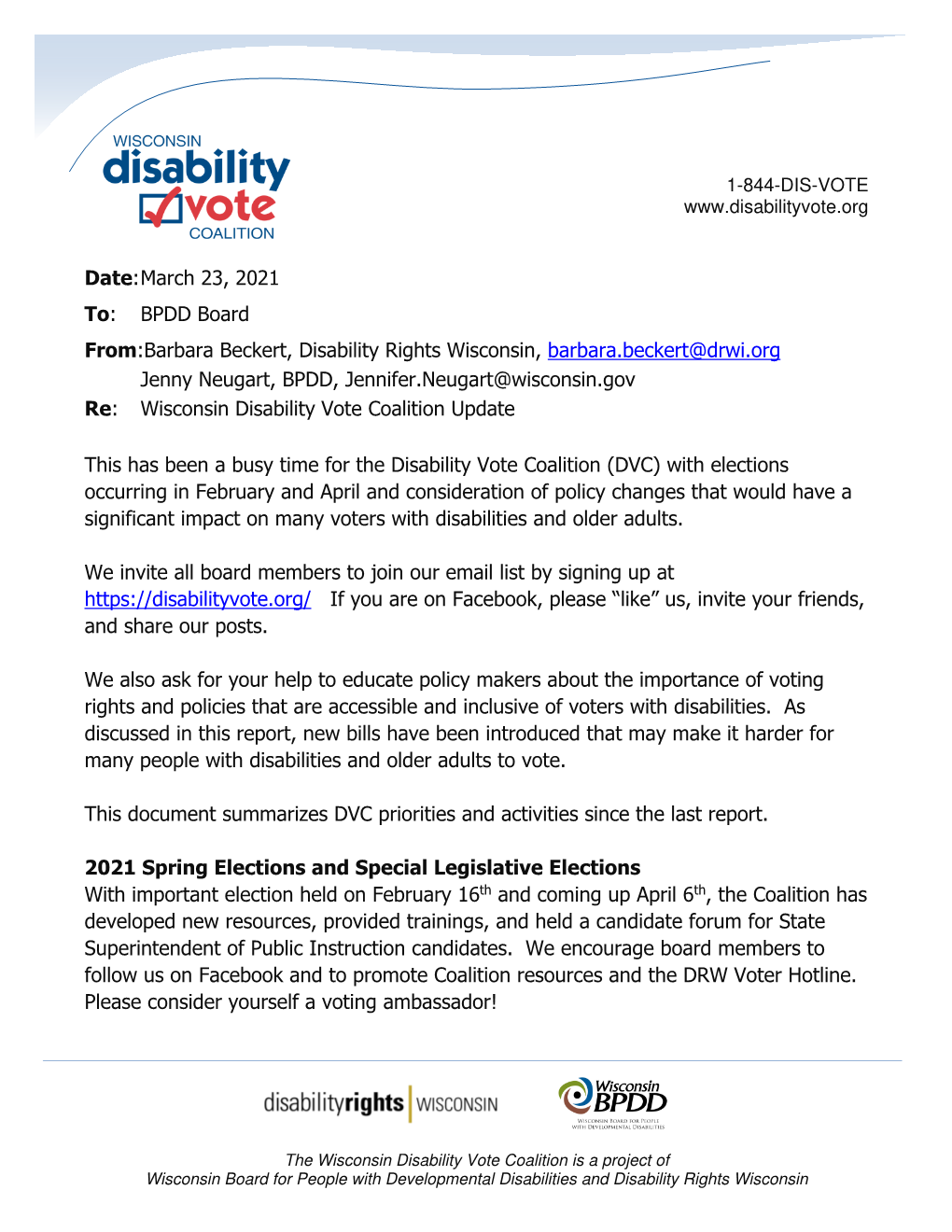 Disability Vote Coalition Updates