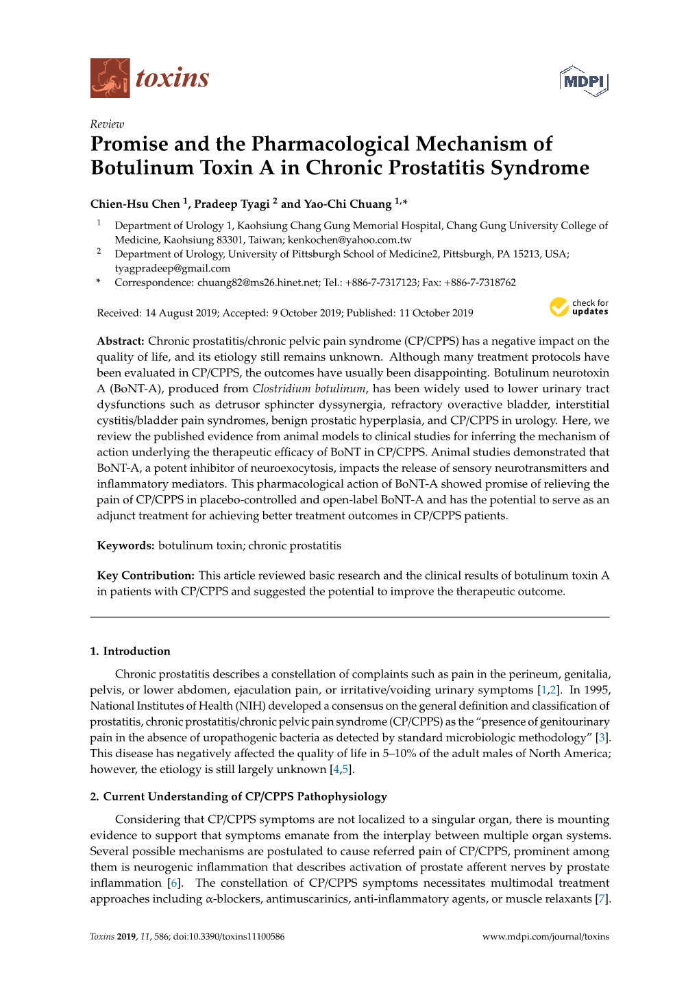 Promise and the Pharmacological Mechanism of Botulinum Toxin a in Chronic Prostatitis Syndrome