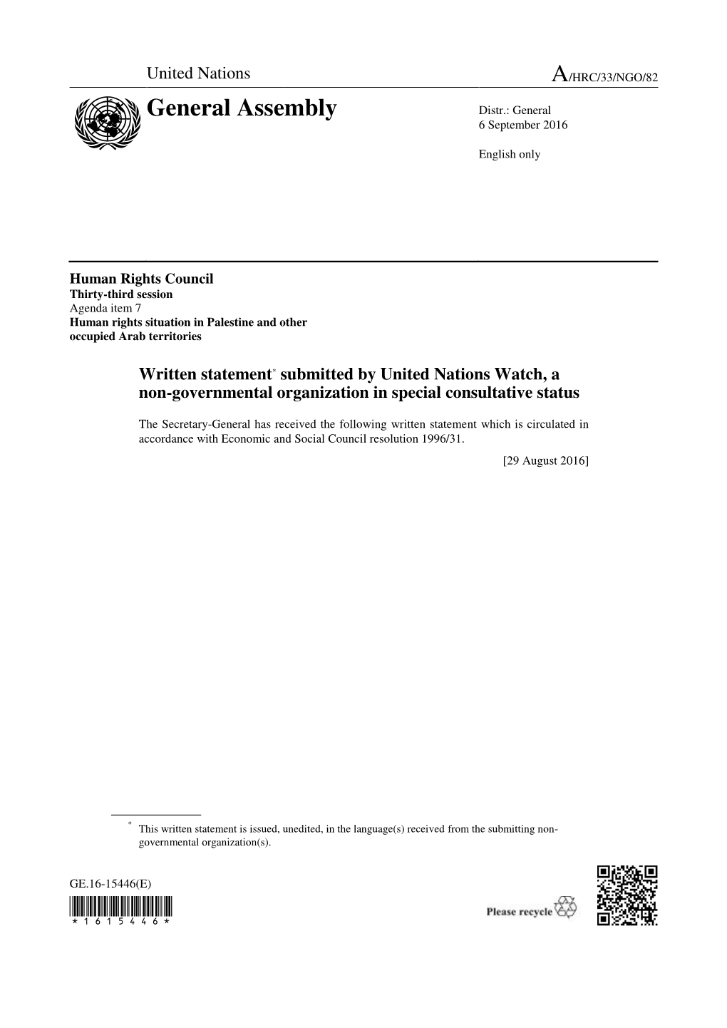 Support of Request by Government of Canada for Review of Appointment of the Special Rapporteur