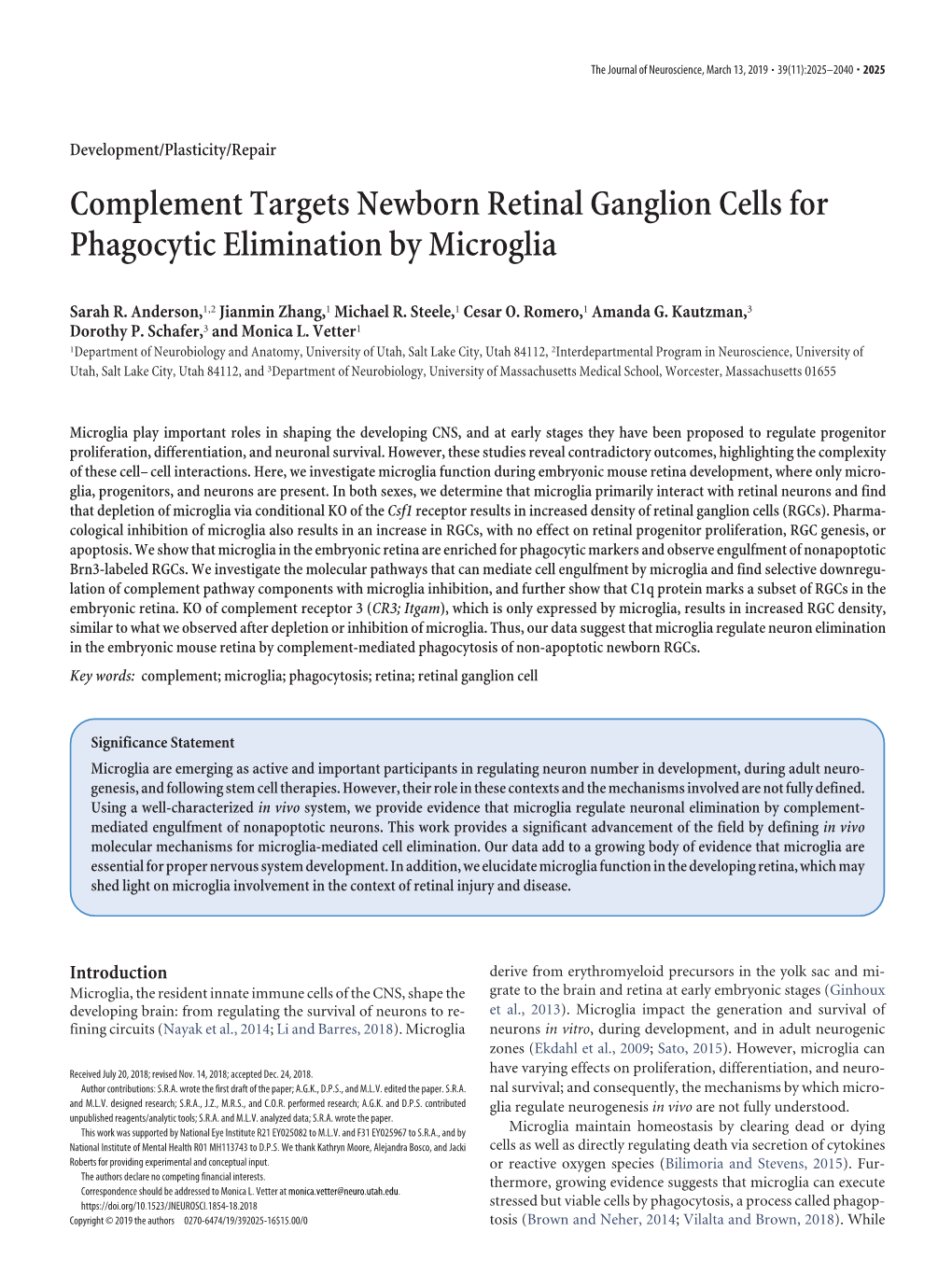 Complement Targets Newborn Retinal Ganglion Cells for Phagocytic Elimination by Microglia