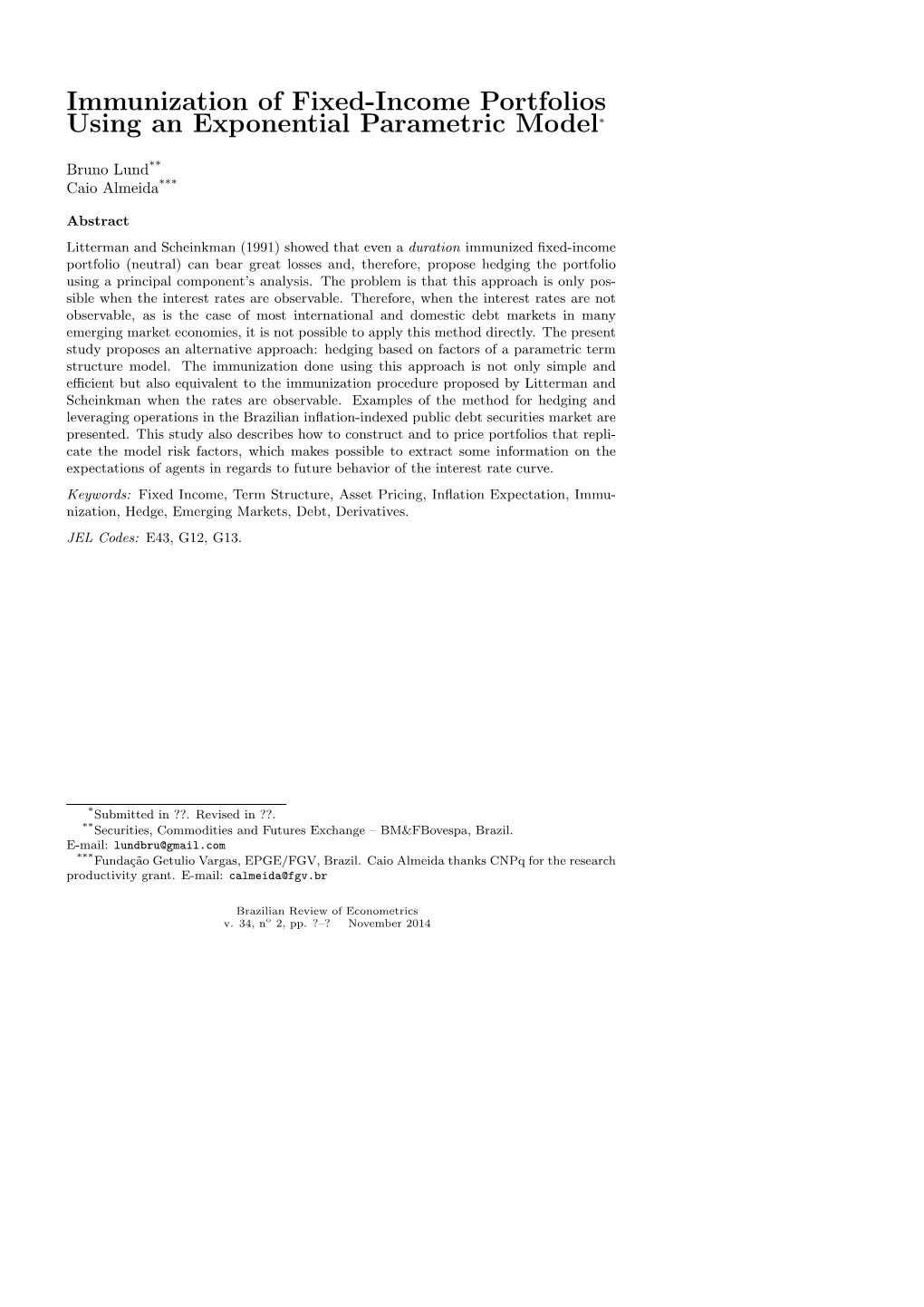 Immunization of Fixed-Income Portfolios Using an Exponential Parametric Model*