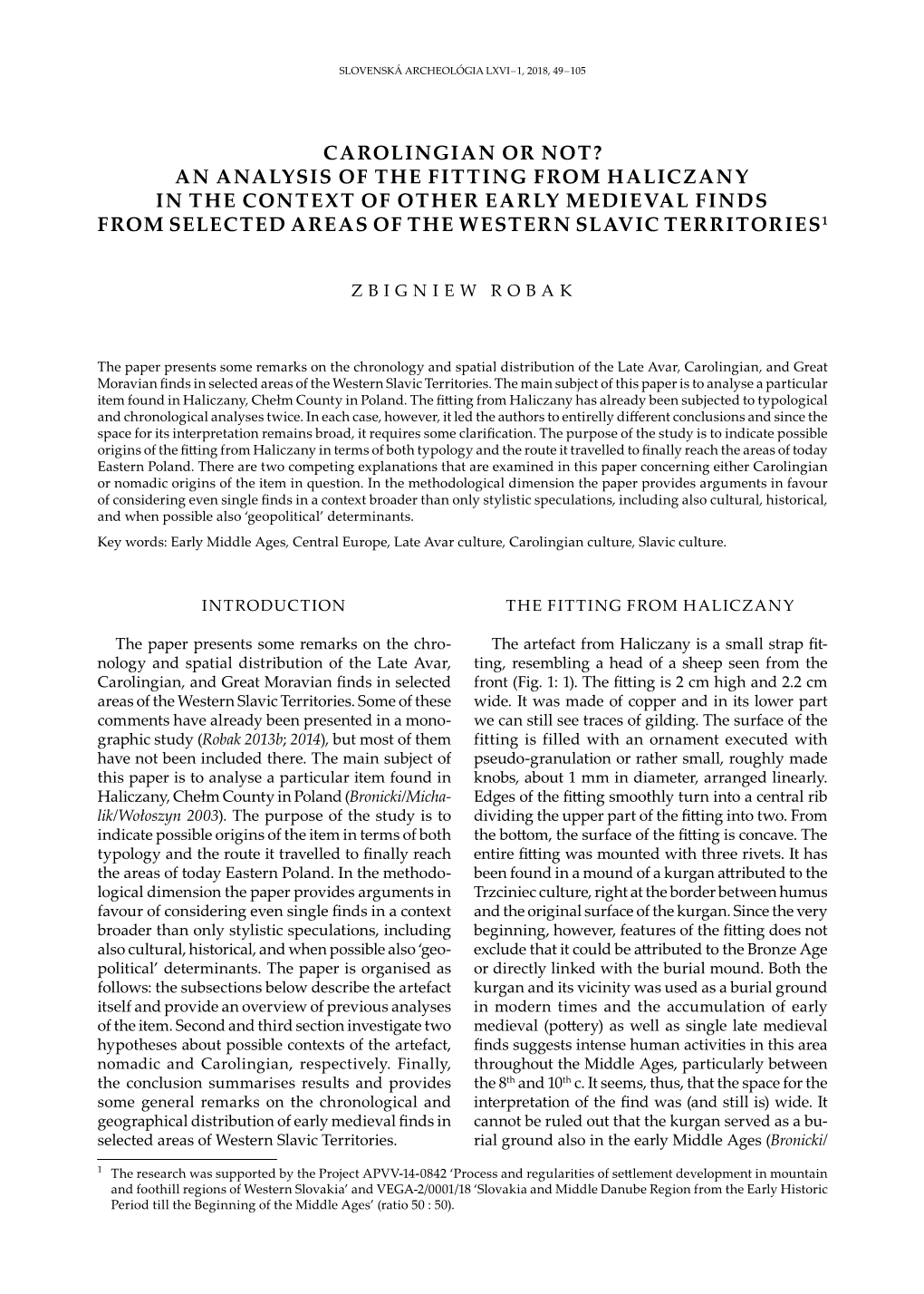 An Analysis of the Fitting from Haliczany in the Context of Other Early Medieval Finds from Selected Areas of the Western Slavic Territories1