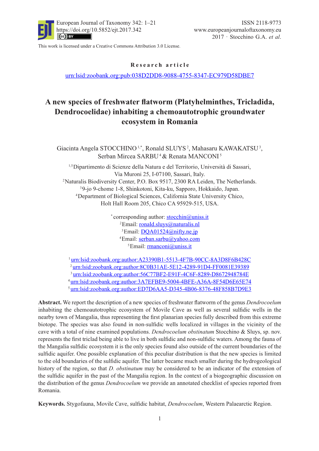 A New Species of Freshwater Flatworm (Platyhelminthes, Tricladida, Dendrocoelidae) Inhabiting a Chemoautotrophic Groundwater Ecosystem in Romania