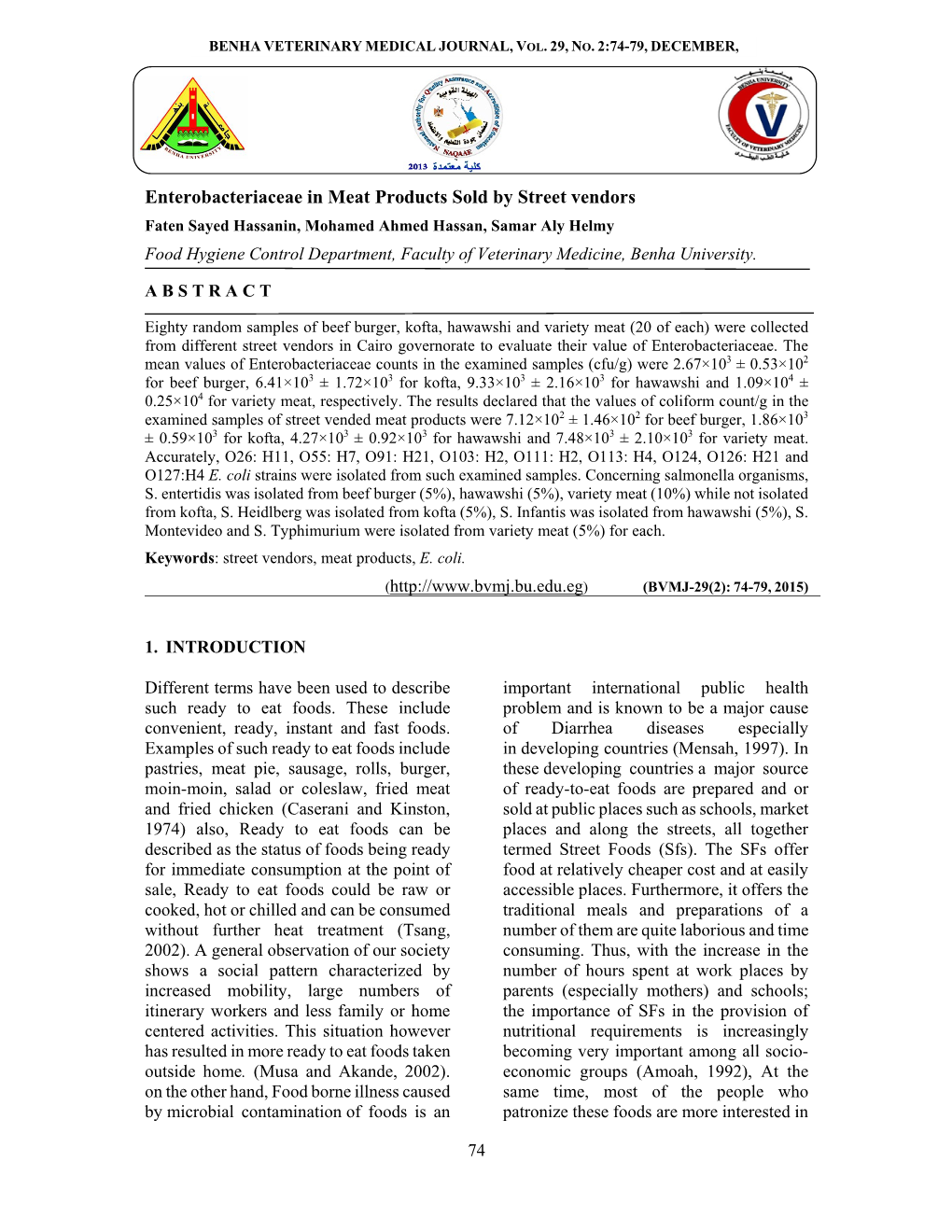 Enterobacteriaceae in Meat Products Sold by Street Vendors