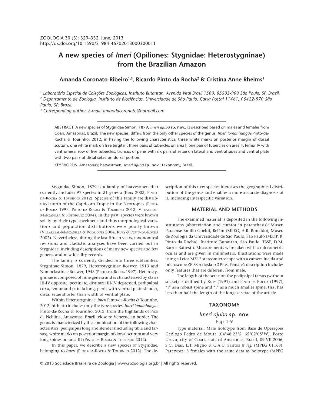 (Opiliones: Stygnidae: Heterostygninae) from the Brazilian Amazon