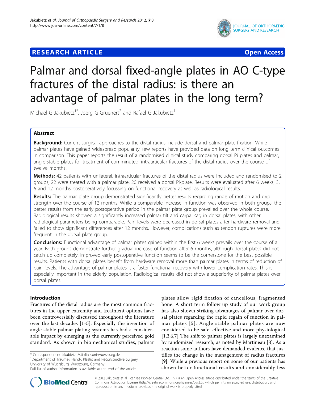 Palmar and Dorsal Fixed-Angle Plates in AO C-Type