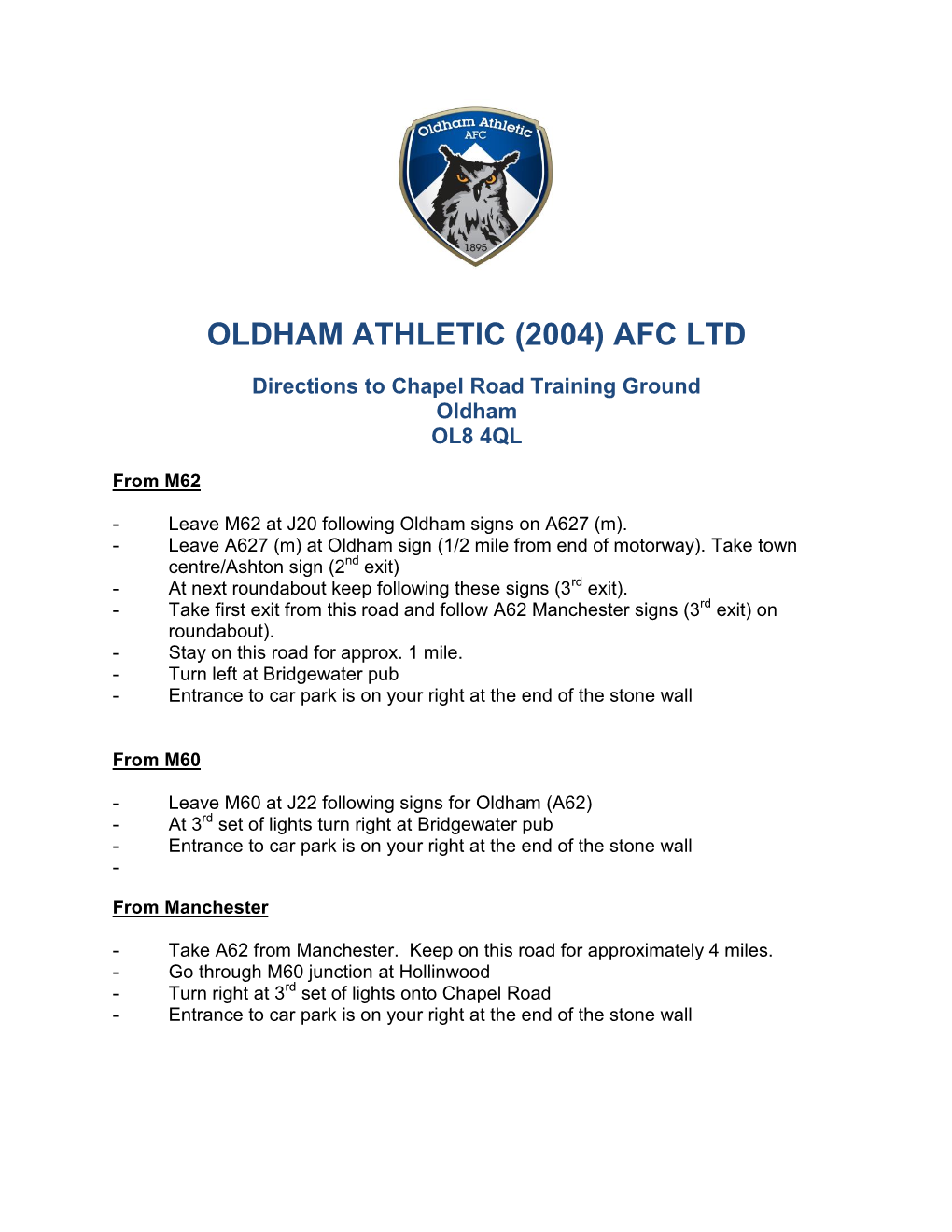Oldham Athletic (2004) Afc Ltd