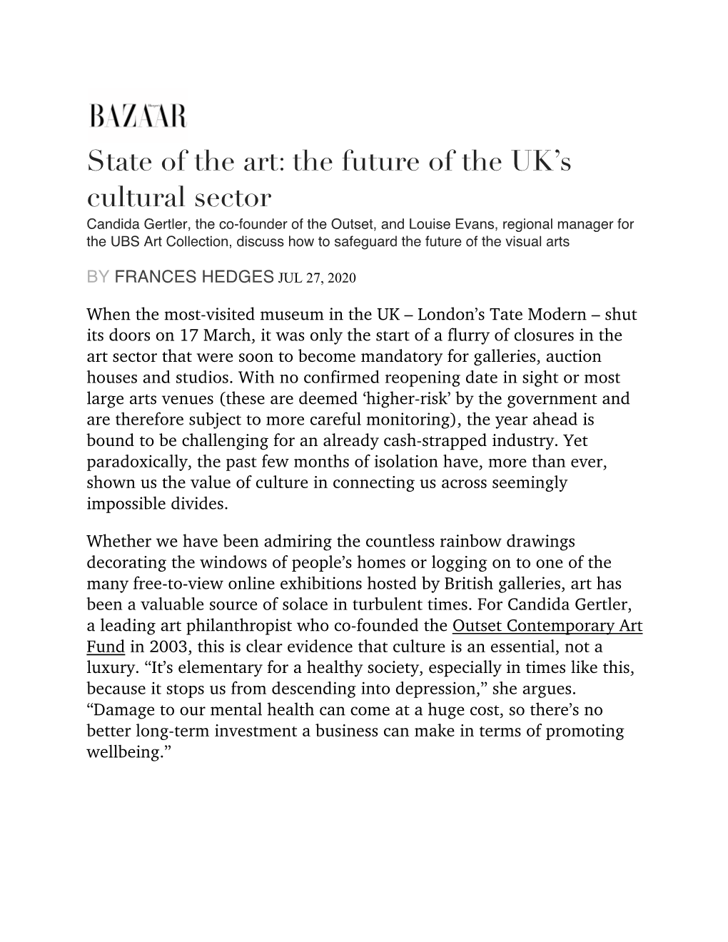 State of the Art: the Future of the UK's Cultural Sector