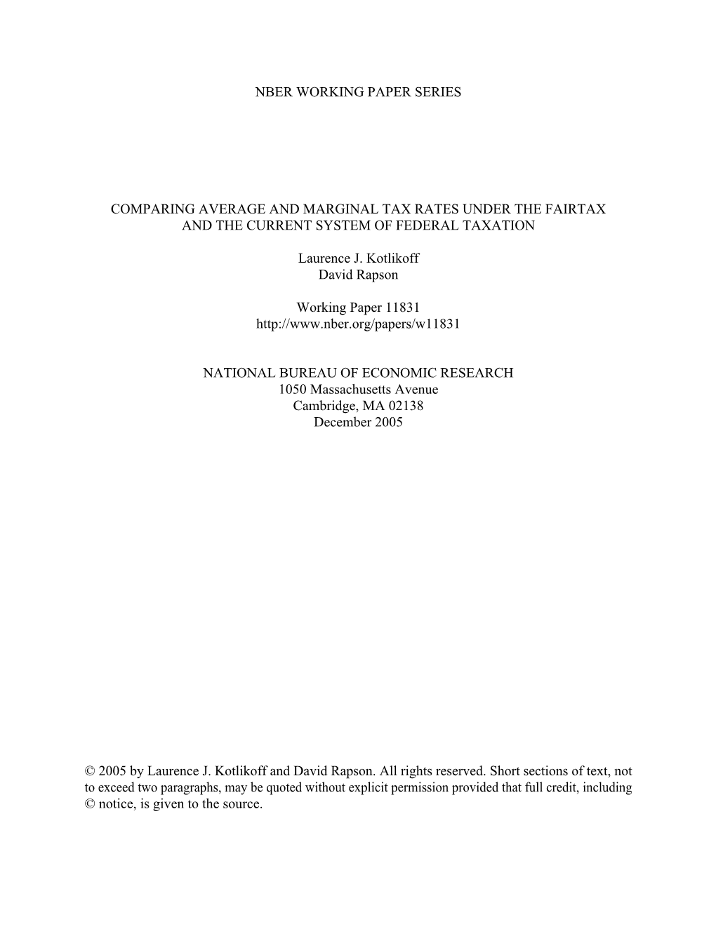 Comparing Average and Marginal Tax Rates Under the Fairtax and the Current System of Federal Taxation