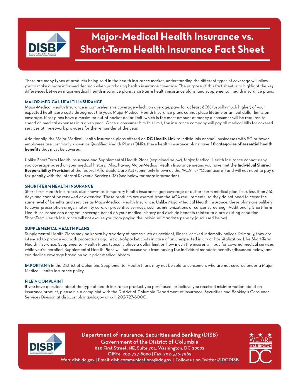 Major-Medical Health Insurance Vs. Short-Term Health Insurance Fact Sheet